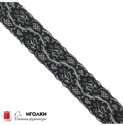 Кружево эластичное стрейч шир.5,5 см арт.9767 цв.черный уп.10 м